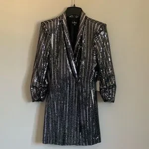 Lulus Dresses Nwt Lulus Glowing Steady Black And Silver Blazer Dress Poshmark